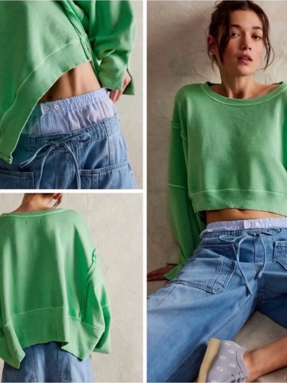 Free People We The Free Cropped Camden Sweatshirt in Meadow Size XL
